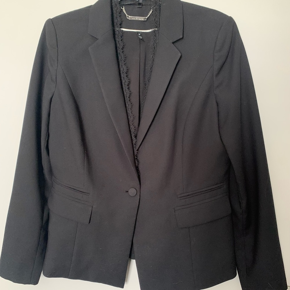 White House Black Market Removable Lace Collar Tuxedo Jacket, Black Women's 10